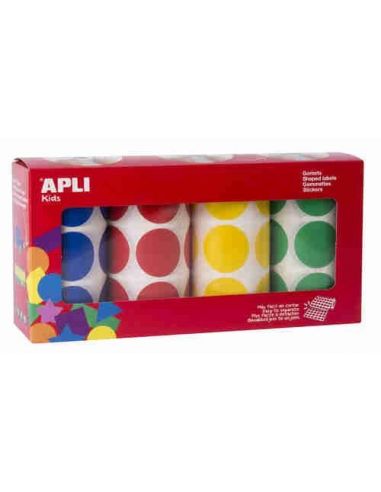 Pack de 4 rollos gomets redondos 33 mm amarillo/azul/rojo/verde