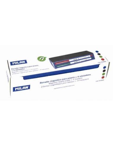 Borrador magnético + 4 rotuladores para pizarra blanca