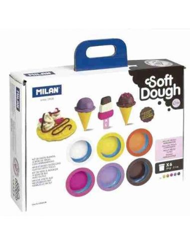 Maletín 6 botes 59 g pasta blanda Soft Dough con herramientas Helados y gofres