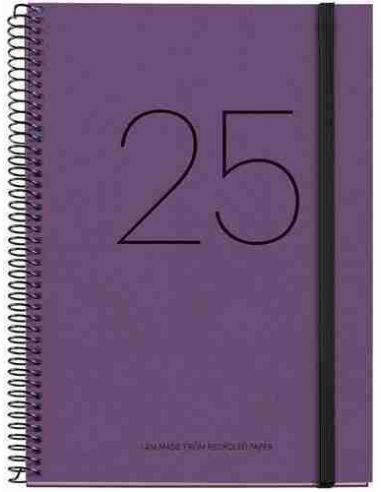 Agenda Semana Vista Espiral cartón Plus con goma Recycled 155 x 213 púrpura Catalán 2025