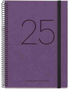 Agenda Día Página Espiral reciclada cartón Plus con goma Recycled 155 x 213 Púrpura 2025
