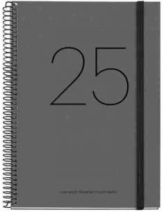 Agenda Día Página Espiral reciclada cartón Plus con goma Recycled 155 x 213 negro Catalán 2025