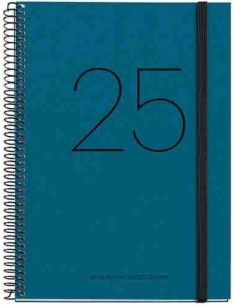 Agenda Día Página Espiral reciclada cartón Plus con goma Recycled 155 x 213 azul 2025