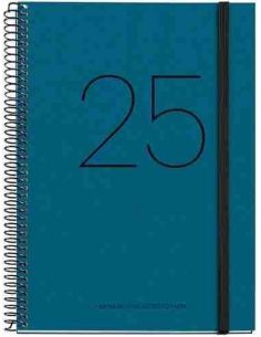 Agenda Día Página Espiral reciclada cartón Plus con goma Recycled 155 x 213 azul Catalán 2025