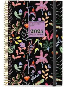 Agenda Semana Vista Espiral cartón activa 117 x 182 Fantasy garden 2025