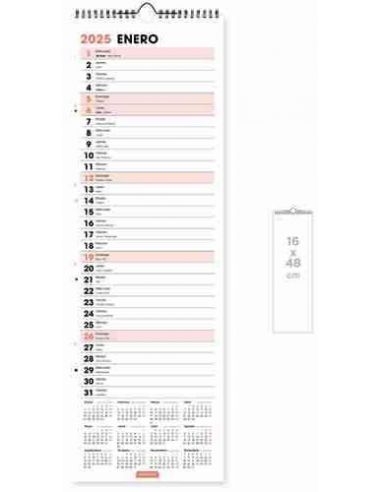 Calendario pared 2025 Office Alargado  16 x 48 cm.